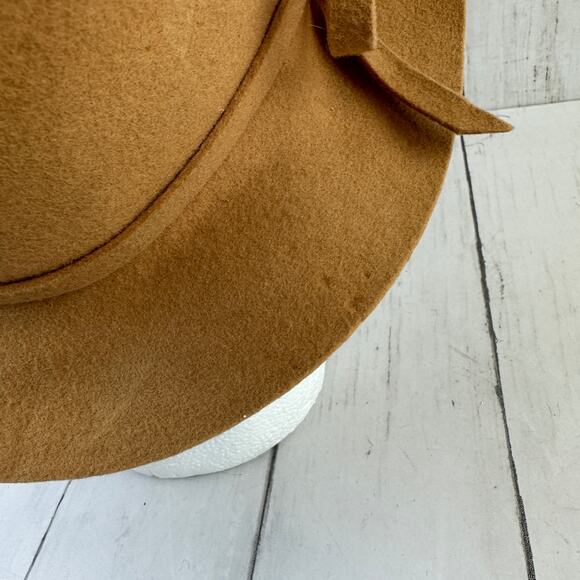 VTG Astre Tan Wool Bow Round Cloche Cap Hat Union Made USA Women's One Size - Picture 5 of 11